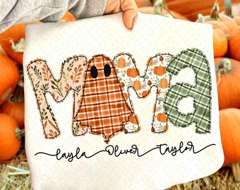 Preppy Halloween Mama Png, Floral Ghost Patchwork png, Fall Pumpkin png, Autumn png, Halloween png, Fall Sublimation, Tis the season png