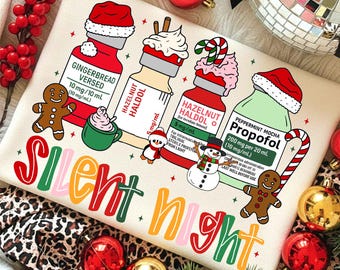 Silent Night Christmas Nurse PNG, Medical Christmas Shirt, Er Nurse, ICU Nurse Christmas PNG, Festive Healthcare Png, Digital Download