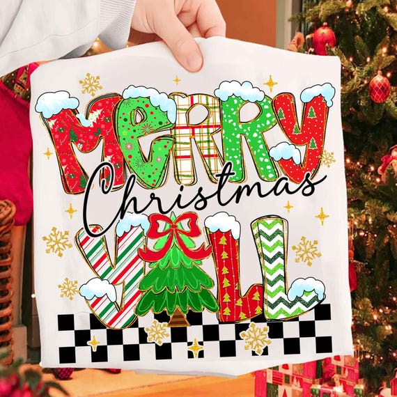 Merry Christmas Y’all Png, Southern Christmas Png, Holiday Sublimation Design, Festive Lettering Png, Christmas Tree Shirt Png Download