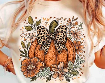 Floral Fall Pumpkin Png, Boho Pumpkin Coquette Png, Vintage Autumn Shirt Design, Retro Halloween Flowers Png, Pumpkin Spice Sublimation