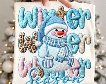 Faux Yarn Winter Season Png, Leopard Christmas Png, Winter Christmas Png, Chunky Knit Cute Snowman Png, Preppy Christmas Cozy Season Png