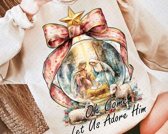 Preppy Christian Nativity Scene PNG, Retro Faith PNG, Coquette Hand Drawn Nativity PNG, Greatest Gift of All Christmas Sublimation Design
