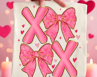 Coquette Valentines XOXO PNG, Trendy Valentine's Day Png, Pink Valentine, Girly Checkered Bow Png, Vday Sublimation Design, Digital Download