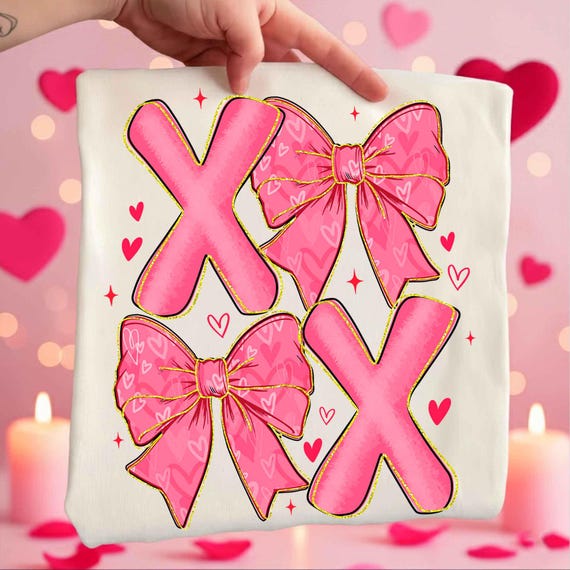 Coquette Valentines XOXO PNG, Trendy Valentine's Day Png, Pink Valentine, Girly Checkered Bow Png, Vday Sublimation Design, Digital Download