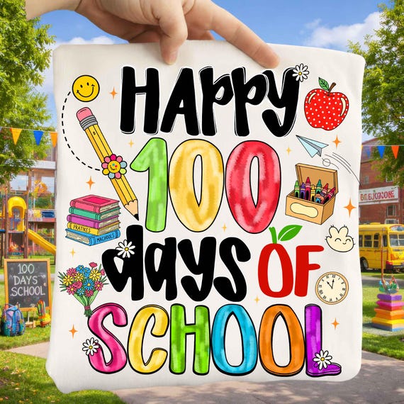 Happy 100 Days Of School Png, Teacher Student Png, Brushstroke Png, Preppy School Sublimation, 100th Day Shirt Png, Digital Download