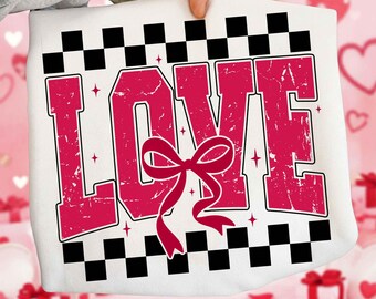 Love Valentines PNG, Retro Checked Bow Design (Digital Download)