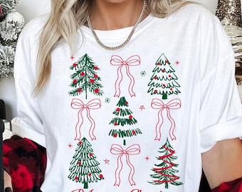 Coquette Merry Christmas Png, Preppy Christmas Tree Png, Christmas Coquette Bow Png, Merry Christmas Shirt Design, Holiday Design