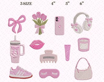 Clean Girl Mini Embroidery Bundle, Neutral Aesthetic Machine Embroidery Designs, Trendy Coquette Lifestyle Icon Set, INSTANT DOWNLOAD