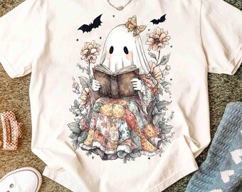 Fantasma de patchwork leyendo libros (Png), fantasma de Halloween (Png), profesor (Png), floral espeluznante retro (Png), chica estudiosa (Png), nerd de libros fantasma, archivo digital