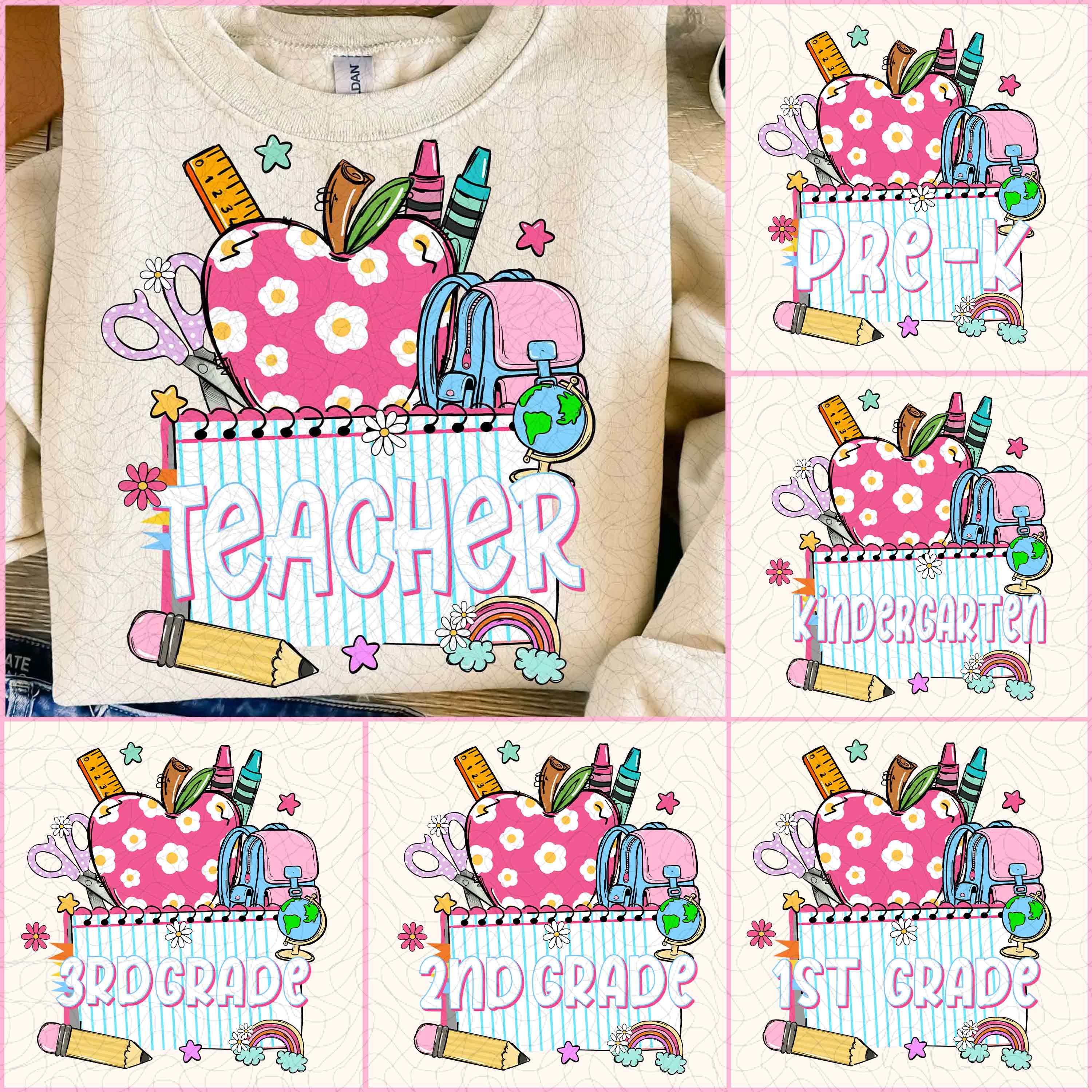 Preppy Back to School Bundle PNG, Coquette Teacher First Day of School Shirt Design, Girly Checkered Sublimation, Pre-k 1st/2nd/3rd Grade
