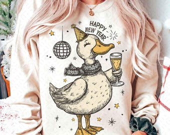 New Years Eve PNG – Goose with Champagne, Disco Ball, Sparkly Scarf for Shirts