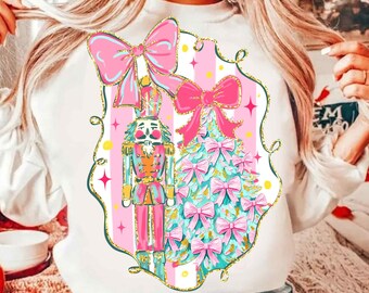 Glitter Pink Nutcrackers with christmas tree png, Christmas Png, Y'all are Nuts Png,Nutcracker Png, Colorful Brushstroke,Pink Blue christmas
