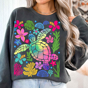 Boho Floral Sea Turtle PNG, Summer Png, Brushstroke Turtle Png, Beach Png, Turtle Png, Nautical Sublimation Designs, Fisherman Aesthetic Png