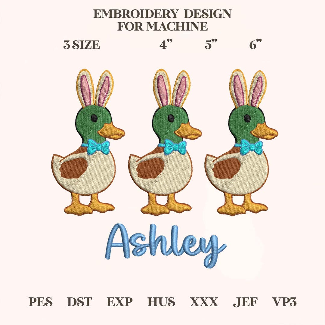 Easter Duck Trio Embroidery Design – Ducks With Bunny Ears Sketch ...