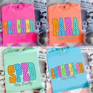 Neon School Occupation PNG Bundle, Back to School Teacher Sped Para Counselor, Preppy First Day of School Daisy Floral Girly Png, Drawn