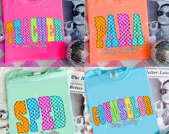 Neon School Occupation PNG Bundle, Back to School Teacher Sped Para Counselor, Preppy First Day of School Daisy Floral Girly Png, Drawn
