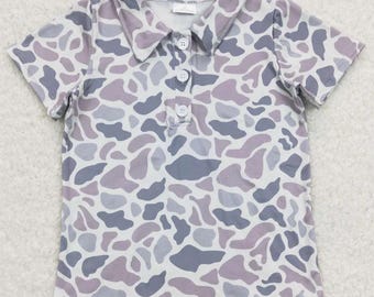 Boys Light Grey Camo Polo