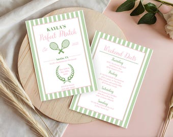 Tennis Bachelorette Invitation: Pink & Green, Editable Canva Template (DIY Digital Download)