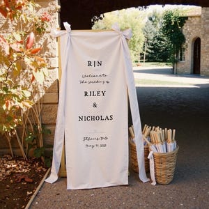 Personalized hand embroidered wedding welcome sign, Custom linen wedding sign, Custom fabric sign , ceremony Boho Wedding Welcome Sign