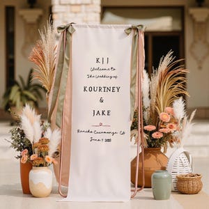 Personalized hand embroidered wedding welcome sign, Custom linen wedding sign, Custom fabric sign , ceremony Boho Wedding Welcome Sign