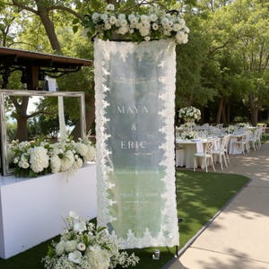 Modern Laced Sheer Wedding Welcome Sign, Wedding Welcome Sign,Wedding Fabric Welcome Sign, Custom Linen Wedding Sign, Boho Romantic