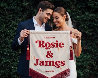 Personalized Wedding Banner, Custom Velvet Couple Flag, Emboridered Name Banner Wall Hanging, Wedding Reception Backdrop, Bride Groom Gift