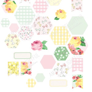 Printable Spring Planner stickers!-Digital File Instant Download- hexagon, flags, gingham, bows, florals, bible journaling, Happy Planner