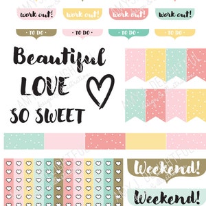 Druckbare BEAUTIFUL PLANNER Sticker! gelb, mint, koralle, rosa-Digitale Datei Sofort Download-Erin Condren, Happy Planner, Fahnen, To Do Liste