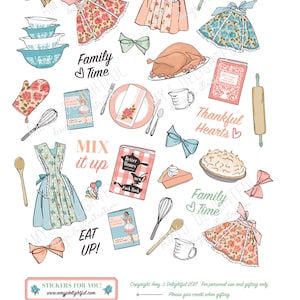 Printable Retro Hostess Planner stickers! -Digital File Instant Download- cooking, kitchen, Thanksgiving, apron, happy planner, hand drawn