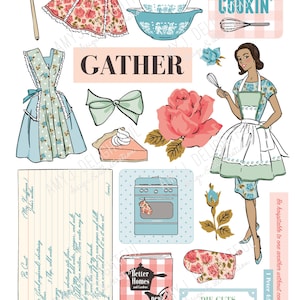 Printable Retro Hostess die cuts! #1 -Digital File Instant Download- apron, fall, cooking, women of color, scrapbooking, Thanksgiving