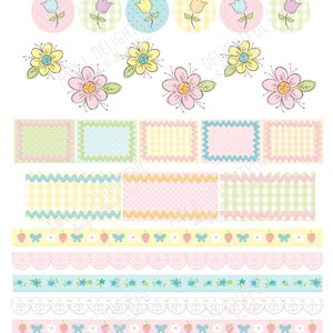 Printable Little Lucy stickers!-Digital File Instant Download- flowers, labels, trims, washi tape, rick rack, gingham, bible journaling