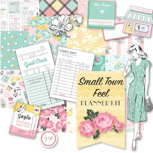 Afdrukbare Small Town Feel Planner Kit!-Digital File Instant Download- die cuts, stickers, digitaal papier, tabbladen, Happy Planner, handgetekend