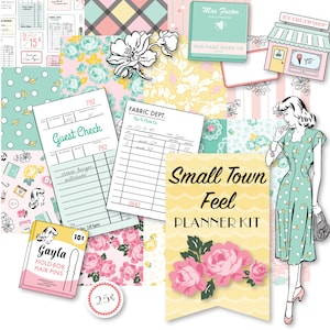 Printable Small Town Feel Planner Kit!-Digital File Instant Download- die cuts, stickers, digital paper, tabs, Happy Planner, hand drawn