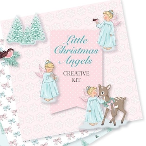 Printable Little Christmas Angels creative kit!-Digital File Instant Download- die cuts, stickers, digital paper, tags, hand drawn