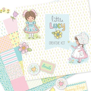 Printable Little Lucy Creative Kit!-Digital Instant Download-Holly Hobbie, bonnet girl, 1970s, patchwork,  calico, rick rack, polka dots
