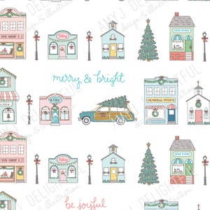 Printable Small Town Christmas STICKERS! - Digital File Instant Download- retro holiday, main street, old fashioned, vintage, station wagon