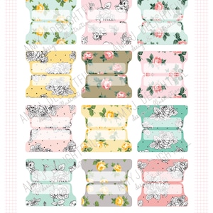 LARGE SIZE Printable Blank Floral Planner File Tabs - Digital File Instant Download- floral, roses, black and white, Home Management