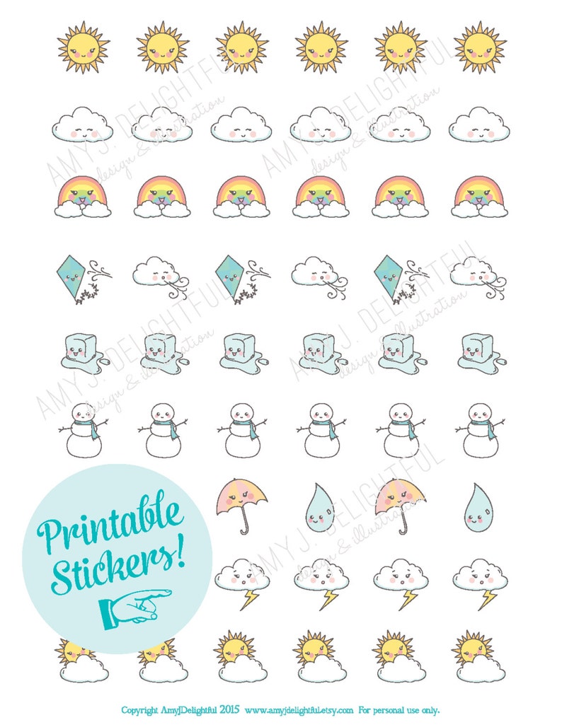 printable weather stickers digital file instant download etsy
