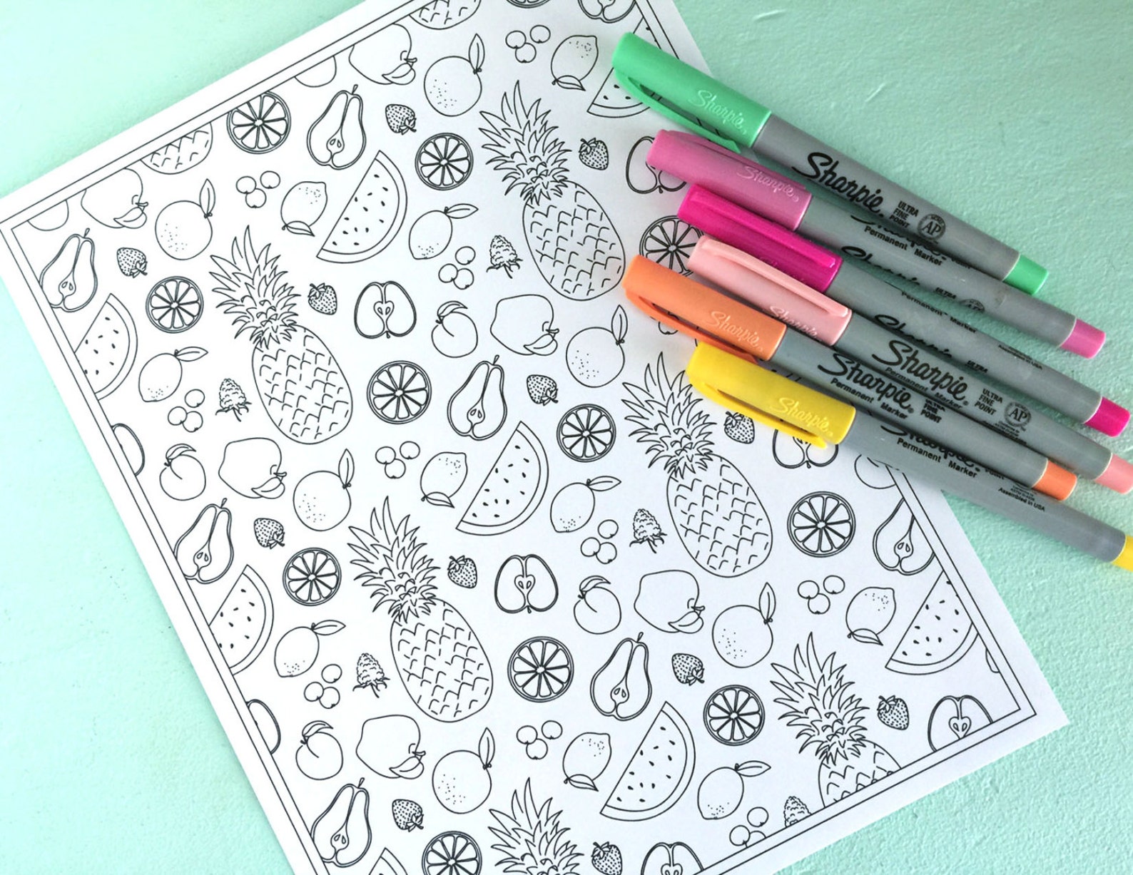 Printable FRUITS Coloring Page Digital File Instant | Etsy