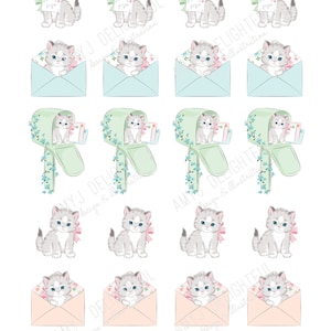 Adesivi stampabili disegnati a mano KITTEN MAIL!-Download istantaneo-gattino, posta felice, diario biblico, illustrazione di gatto vintage