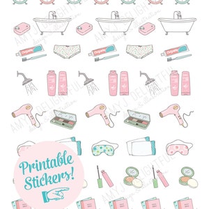 Druckbare MORNING ROUTINE Aufkleber!-Digitale Datei Instant Download-Dusche, Make-up, Fön, Wecker, Hand gezeichnet, glücklicher Planer,