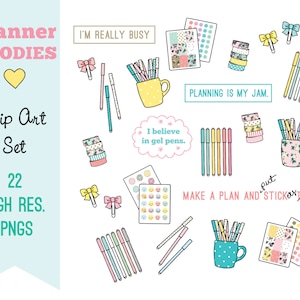 Planner GOODIES! Clip Art Set for personal and commercial use-planners, bando, happy planner, quotes, planner girl, pens, planner clips