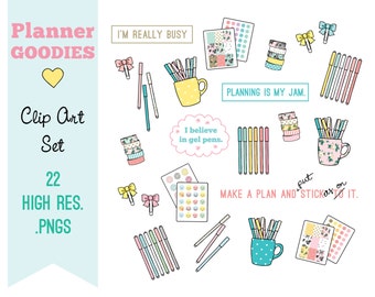 Planner GOODIES! Clip Art Set for personal and commercial use-planners, bando, happy planner, quotes, planner girl, pens, planner clips