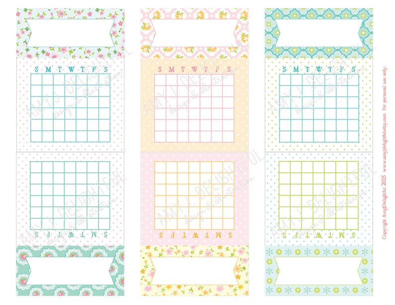 printable mini calendar journal cardsinserts digital file etsy