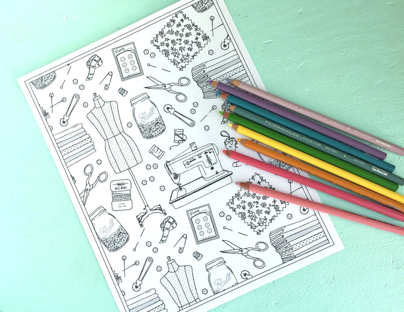 Download Printable SEWING SUPPLIES Coloring Page Digital File Instant | Etsy