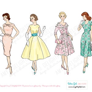 Printable RETRO GIRLS ReMix set of die cuts! - Digital File Instant Download- hand drawn, ephemera, vintage lady, 1960s, pastels, collage