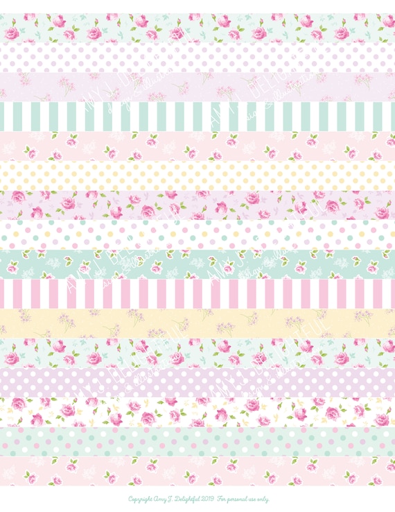 Printable FLOWER MARKET Washi Tape Stickersdigital File Instant Download  Pastels, Stripes, Polka Dots, Florals, Bible Journaling, DIY 