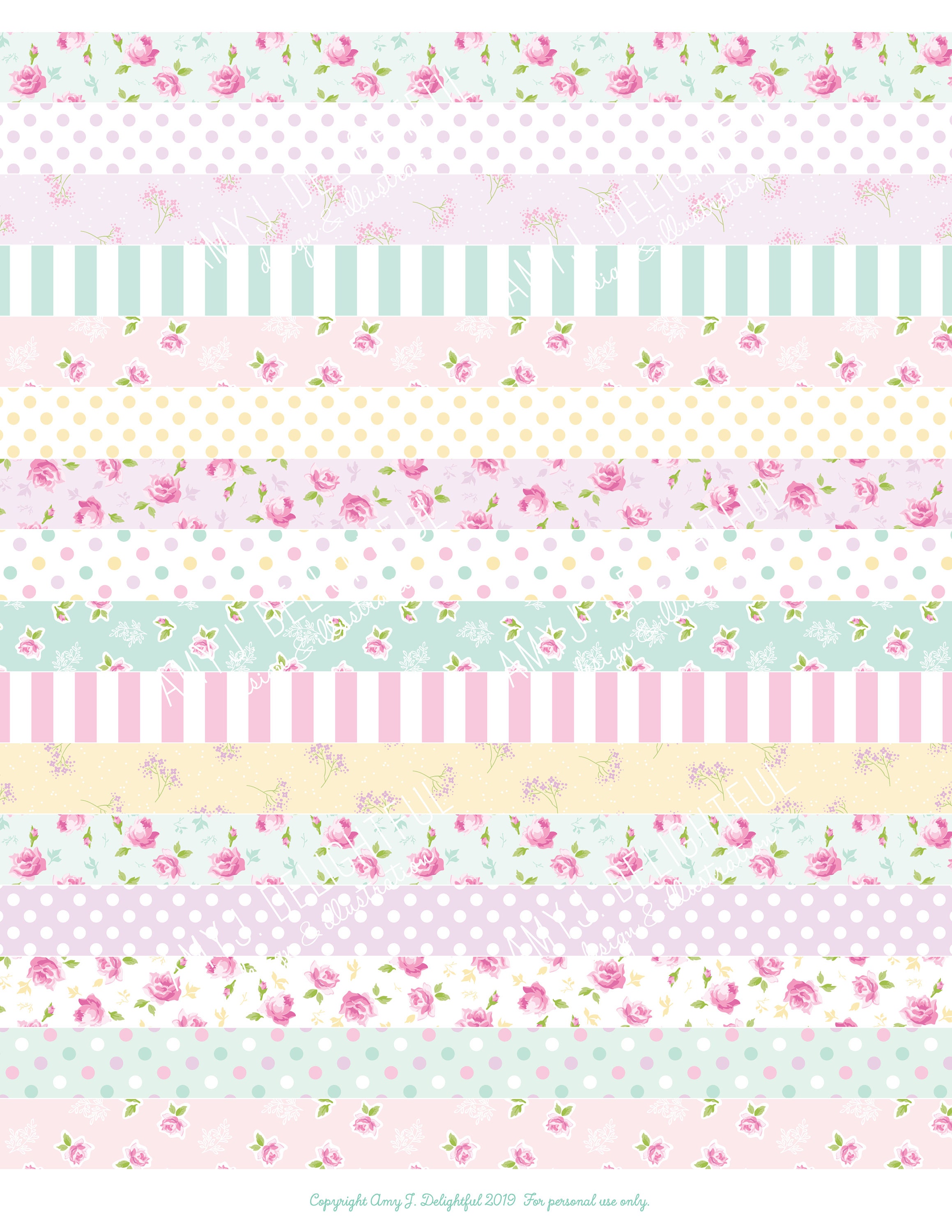 Printable FLOWER MARKET Washi Tape stickers!-Digital File Instant Download-  pastels, stripes, polka dots, florals, bible journaling, DIY