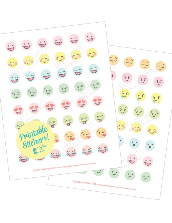 pastel emoticons printable stickers digital file instant etsy