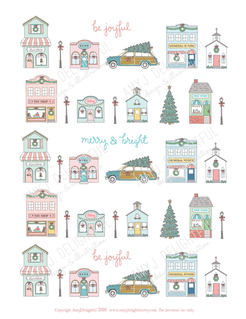 Printable Small Town Christmas STICKERS Digital File - Etsy